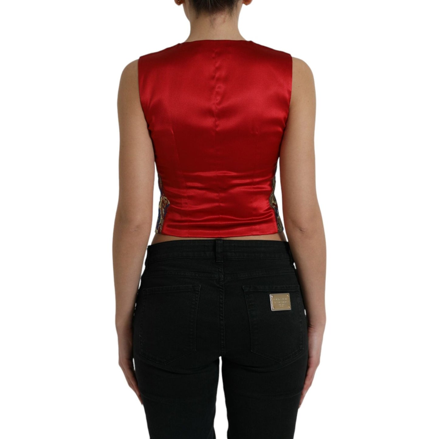 Dolce & Gabbana Multicolor Jacquard Button Waistcoat Vest Top