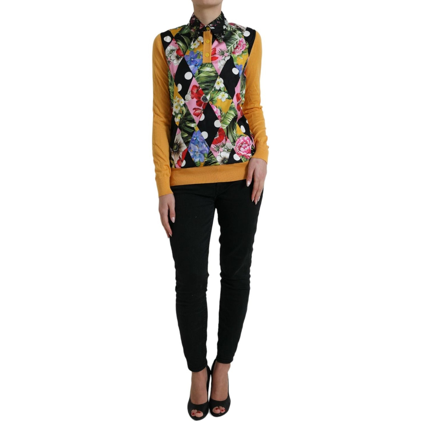 Dolce & Gabbana Elegant Patchwork Henley Silk Blend Sweater Dolce & Gabbana