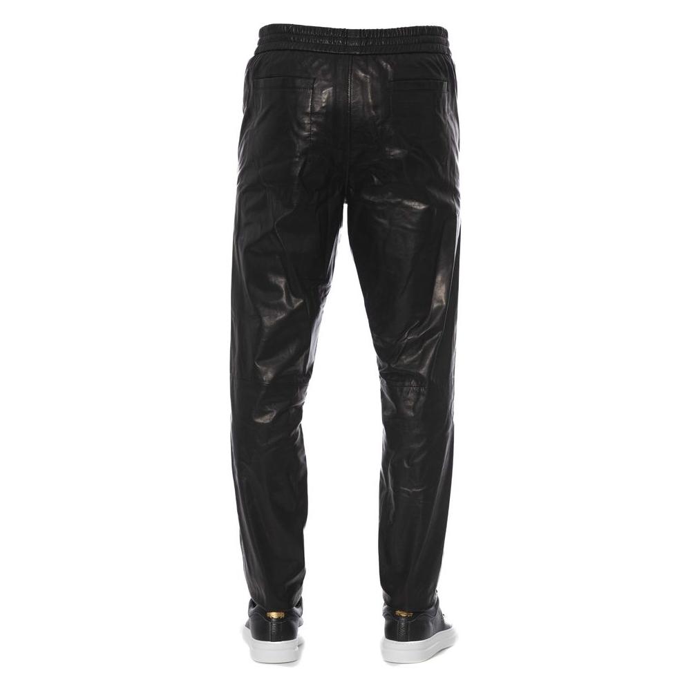 Trussardi Black Leather Men Pants Trussardi