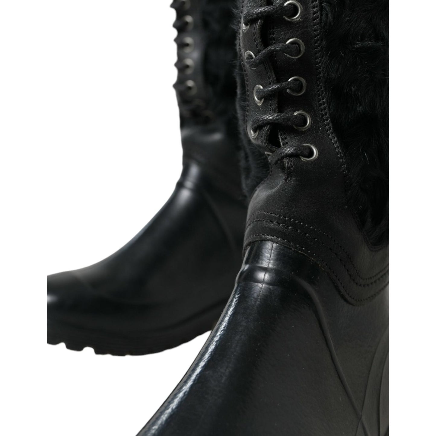 Dolce & Gabbana Sleek Black Shearling Mid Calf Boots Dolce & Gabbana