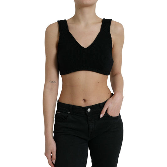 Dolce & Gabbana Elegant Black Cashmere Bustier Crop Top Dolce & Gabbana