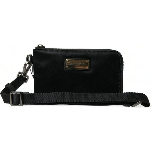 Dolce & Gabbana Elegant Black Nylon Leather Pouch with Silver Details Dolce & Gabbana