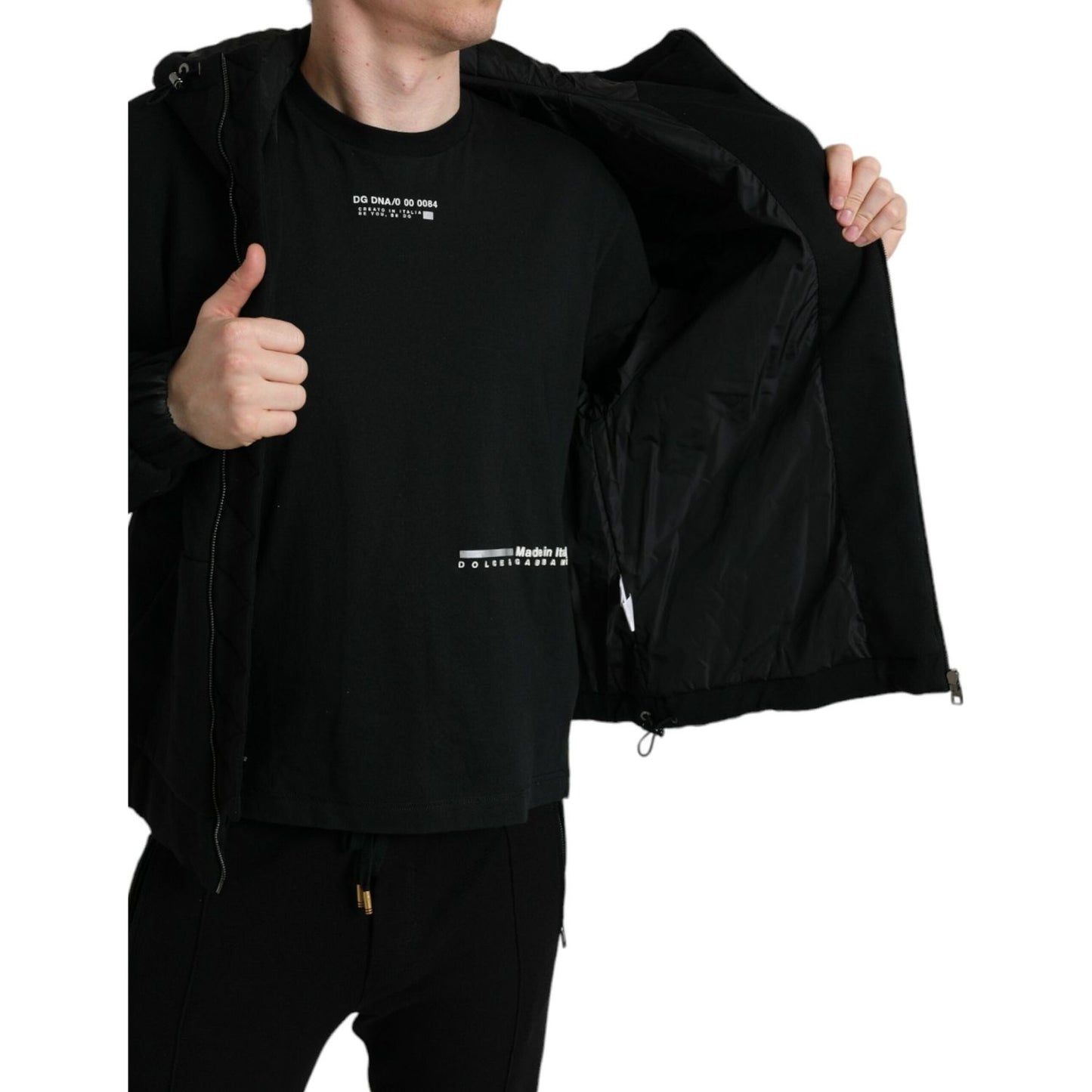 Dolce & Gabbana Elegant Black Bomber Jacket with Hood Dolce & Gabbana