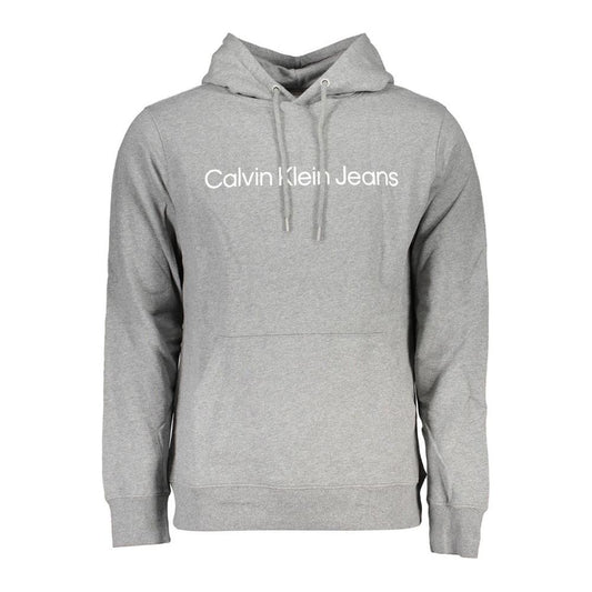 Calvin Klein Chic Gray Hooded Sweatshirt with Central Pocket Calvin Klein