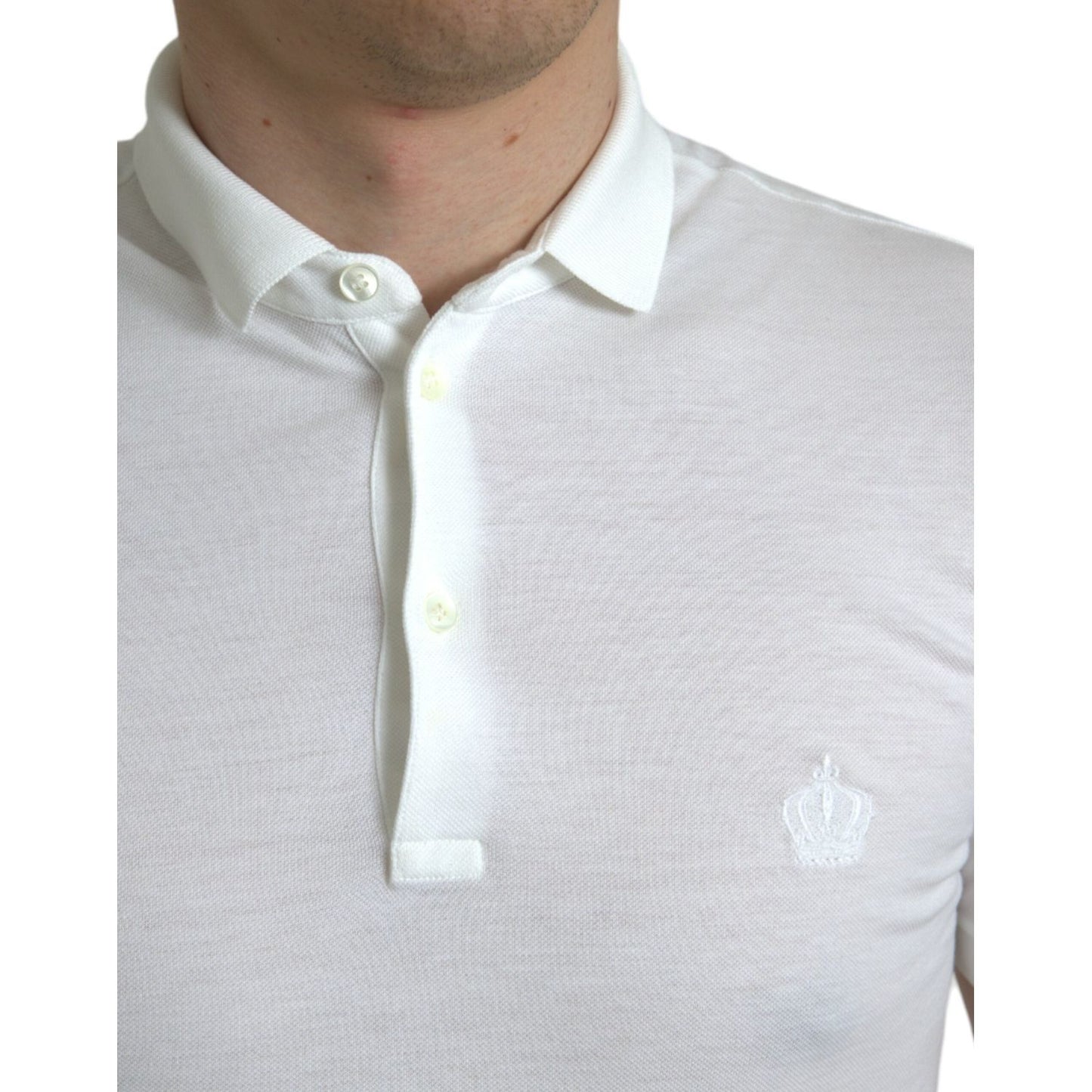 Dolce & Gabbana Crown Embroidered White Cotton Polo Dolce & Gabbana