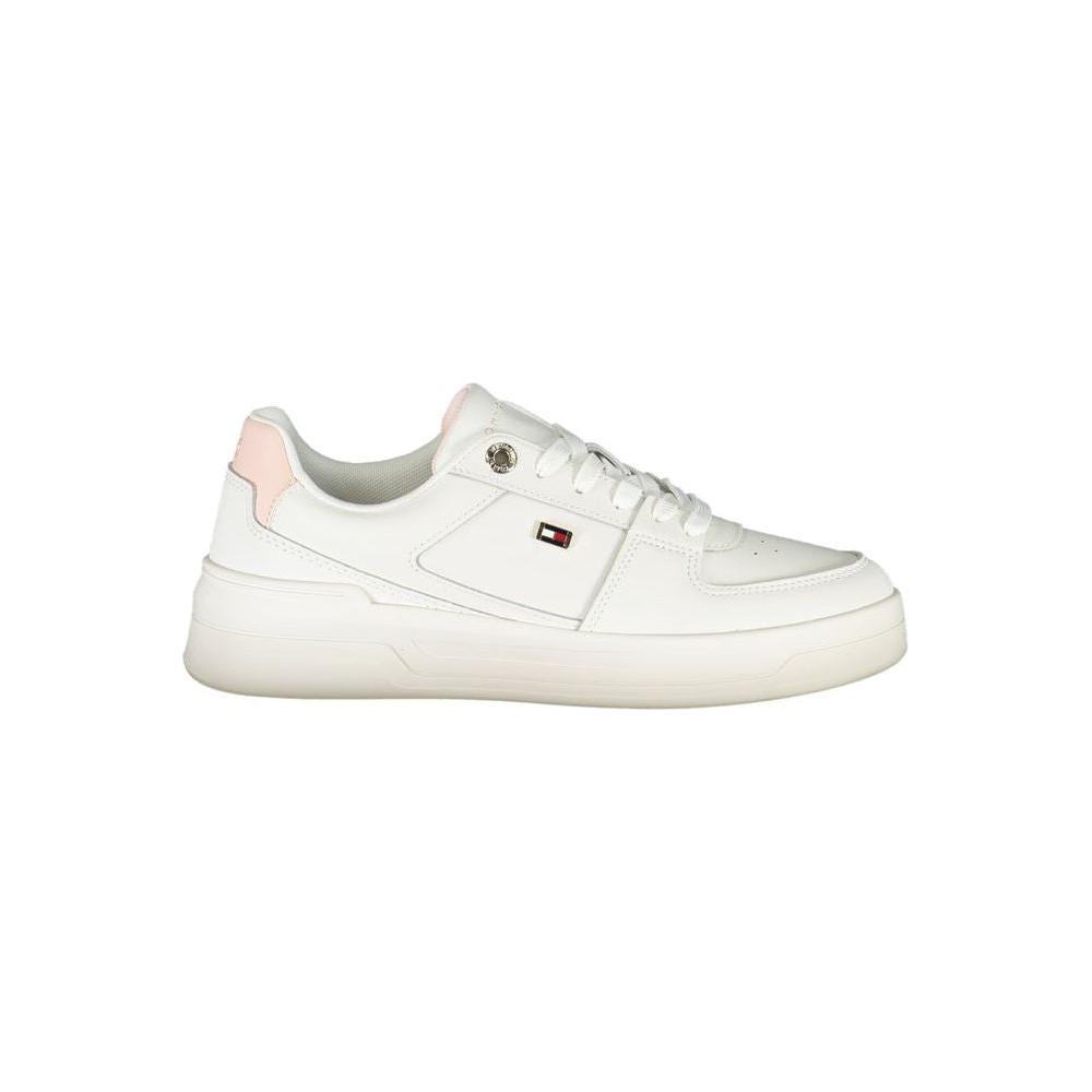 Tommy Hilfiger Elegant White Lace-Up Sneakers with Contrast Detail Tommy Hilfiger