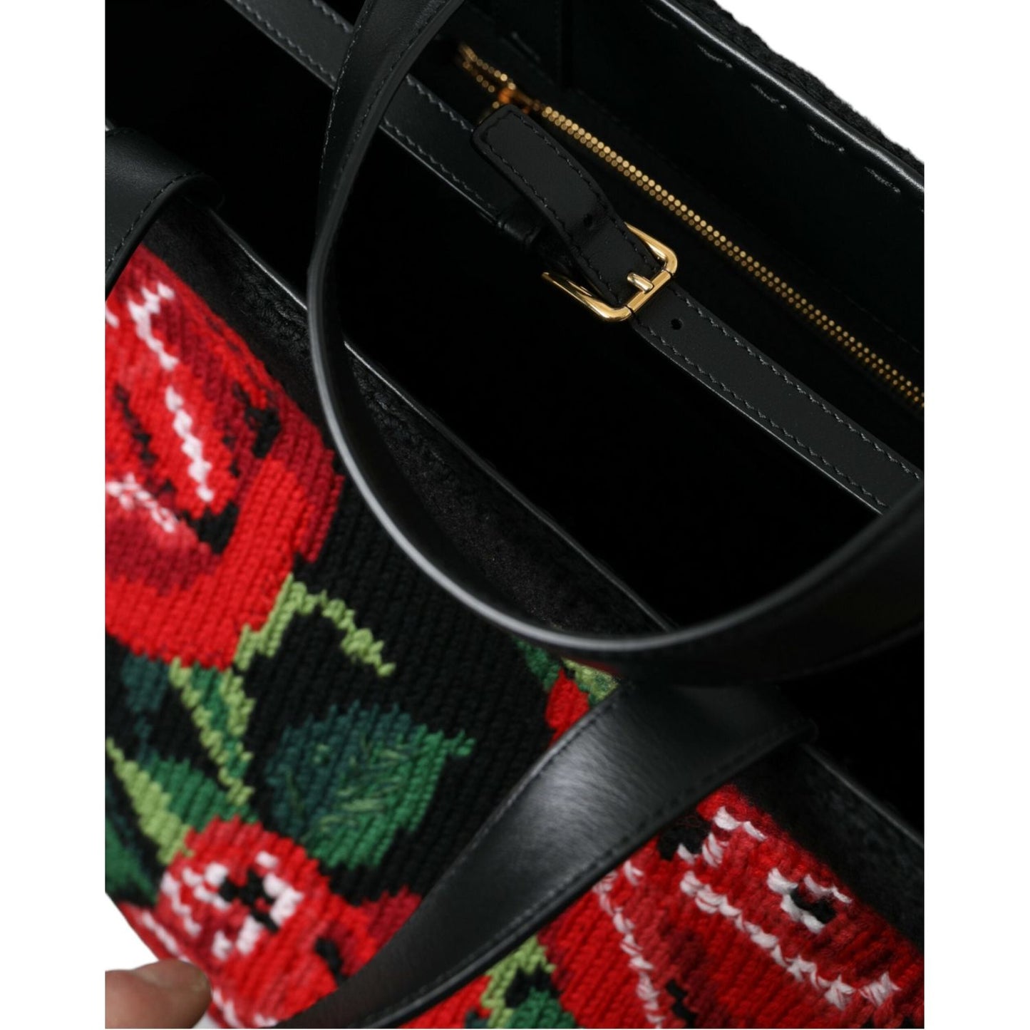 Dolce & Gabbana Chic Embroidered Floral Black Tote Dolce & Gabbana