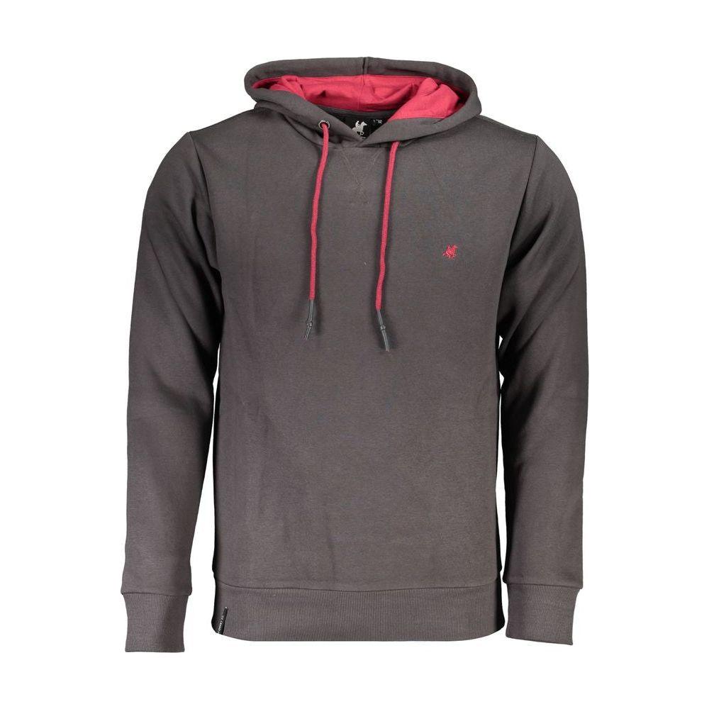 U.S. Grand Polo Chic Gray Hooded Sweatshirt with Embroidery Detail U.S. Grand Polo