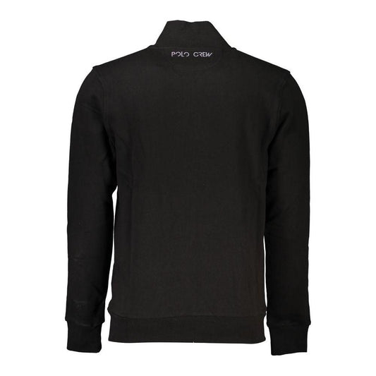 La Martina Sleek Black Cotton Zip Sweater La Martina