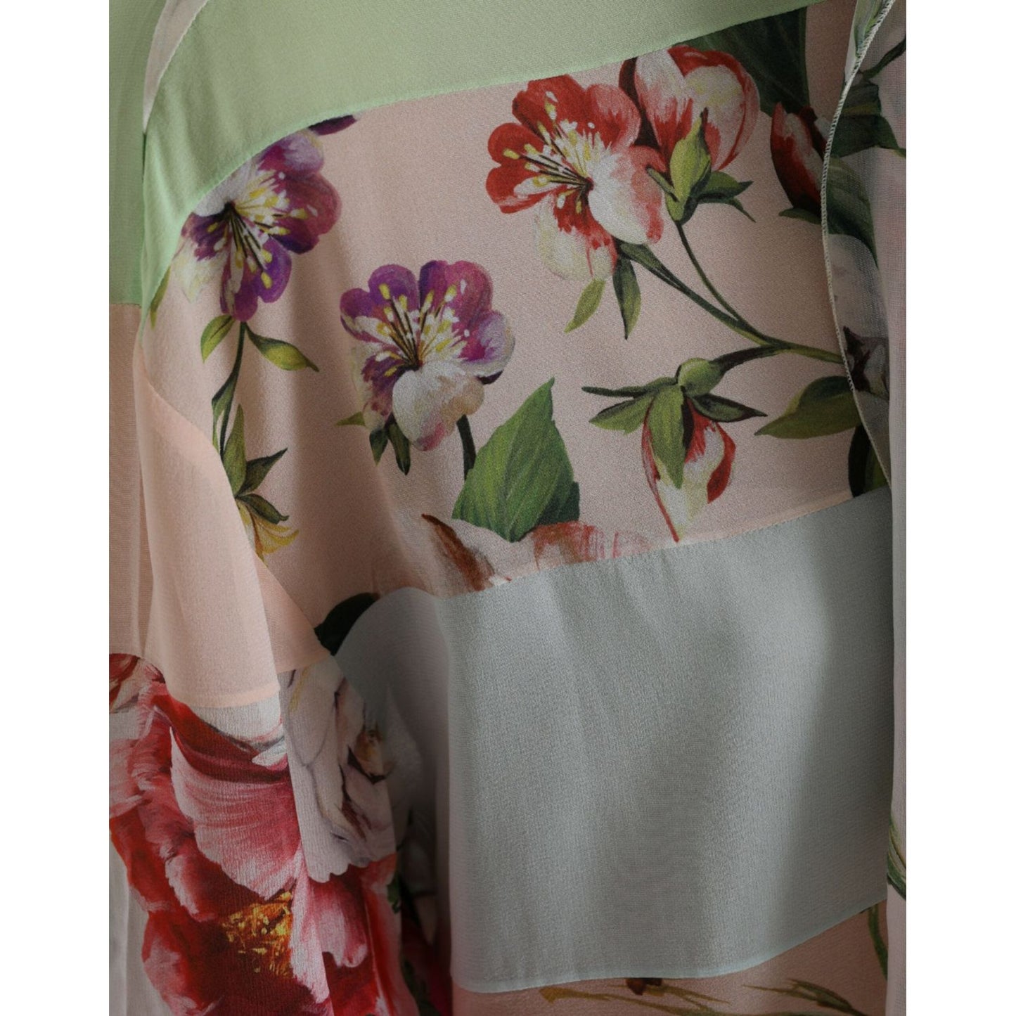 Dolce & Gabbana Multicolor Floral Patchwork Ascot Collar Top 1728,67345645728,Clothing,Dolce & Gabbana,IT40|S,Long Sleeve - T-Shirts - Clothing,Material: 92% Silk 8% Elastane,Multicolor,New with tags,T-Shirts - Clothing,Tops & T-Shirts - Women - Clothing,