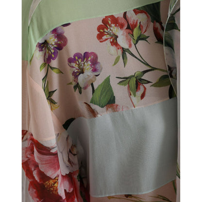 Dolce & Gabbana Multicolor Floral Patchwork Ascot Collar Top 1728,67345645728,Clothing,Dolce & Gabbana,IT40|S,Long Sleeve - T-Shirts - Clothing,Material: 92% Silk 8% Elastane,Multicolor,New with tags,T-Shirts - Clothing,Tops & T-Shirts - Women - Clothing,