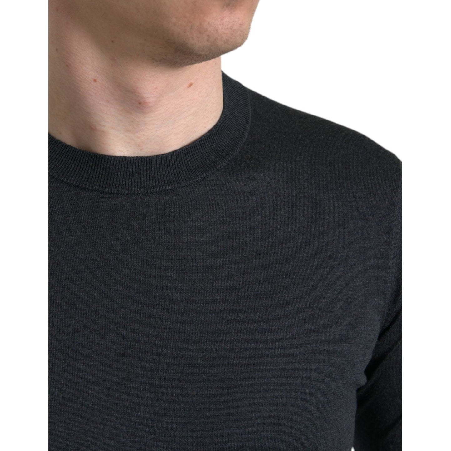 Dolce & Gabbana Elegant Silk Crew Neck Tee in Dark Grey Dolce & Gabbana