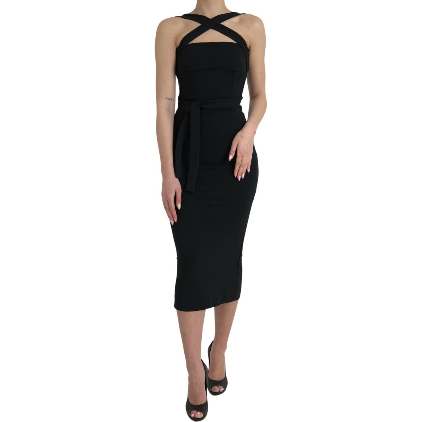 Dolce & Gabbana Elegant Black Sheath Halter Midi Dress Dolce & Gabbana