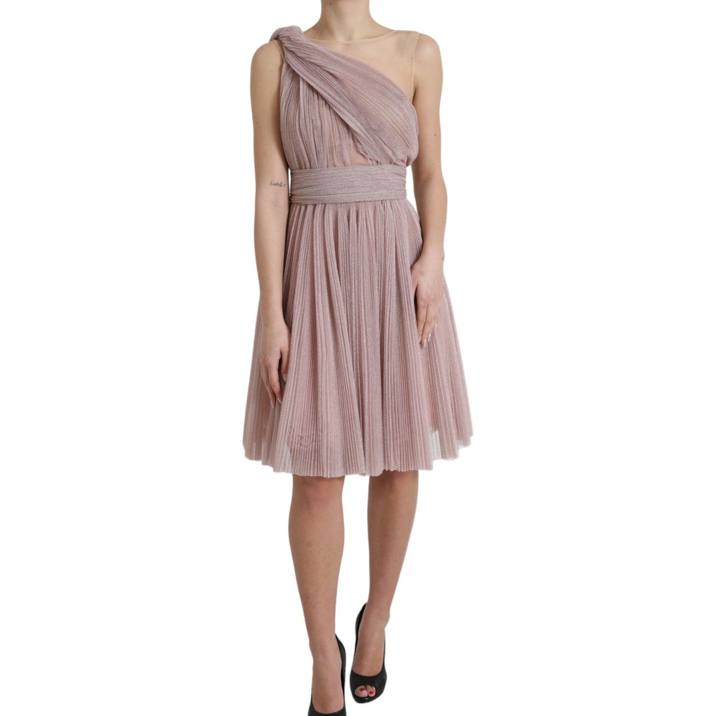 Dolce & Gabbana Lilac One-Shoulder Pleated Designer Dress Dolce & Gabbana