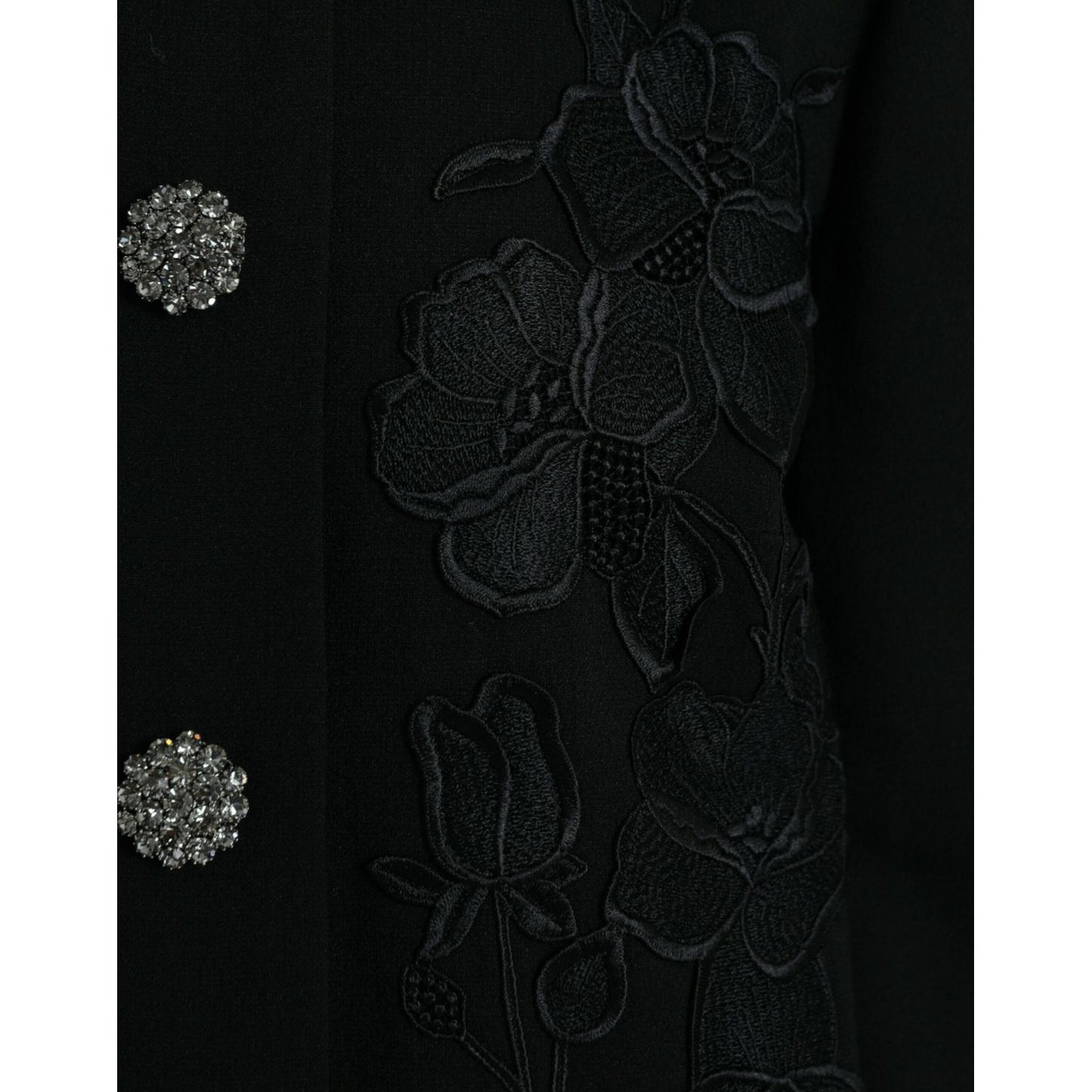 Dolce & Gabbana Black Floral Wool Button Embellished Jacket 1728,67345645728,Black,Clothing,Dolce & Gabbana,IT38 | XS,Jackets & Coats - Clothing,Jackets & Coats - Women - Clothing,Material: 99% Virgin Wool 1% Elastane,New with tags,Trench Coats - Jackets