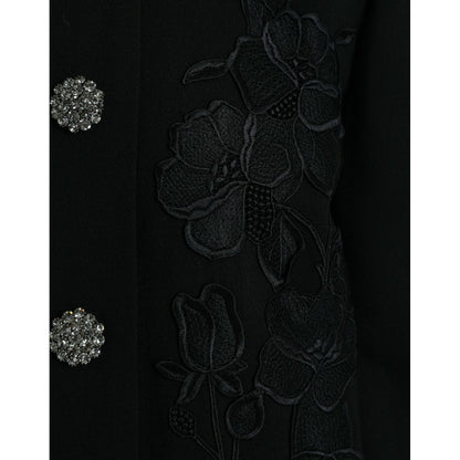 Dolce & Gabbana Black Floral Wool Button Embellished Jacket 1728,67345645728,Black,Clothing,Dolce & Gabbana,IT38 | XS,Jackets & Coats - Clothing,Jackets & Coats - Women - Clothing,Material: 99% Virgin Wool 1% Elastane,New with tags,Trench Coats - Jackets