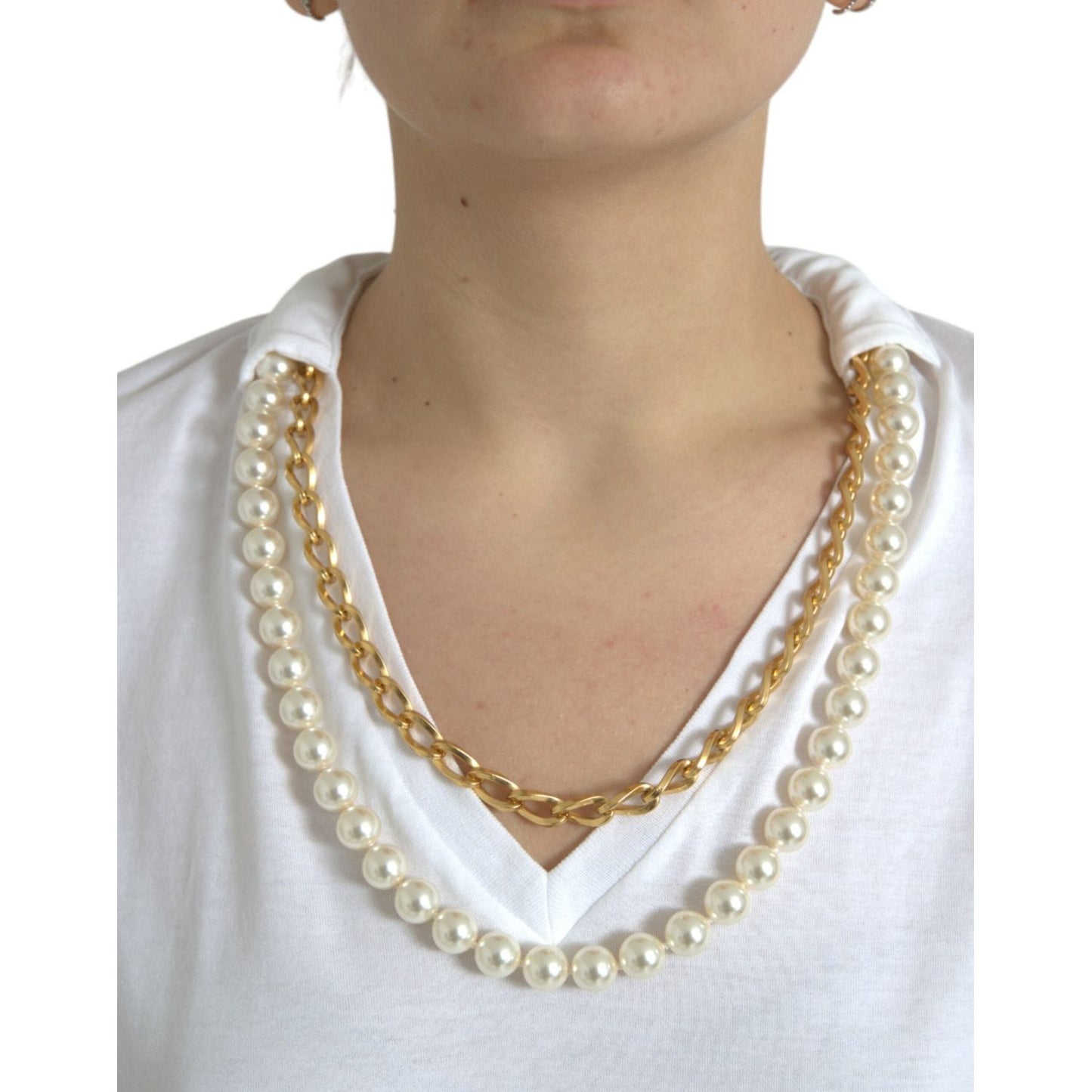 Dolce & Gabbana Elegant White Cotton Tee with Necklace Detail Dolce & Gabbana