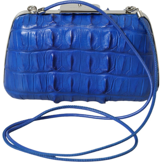 Balenciaga Electric Blue Crocodile Skin Clutch Balenciaga