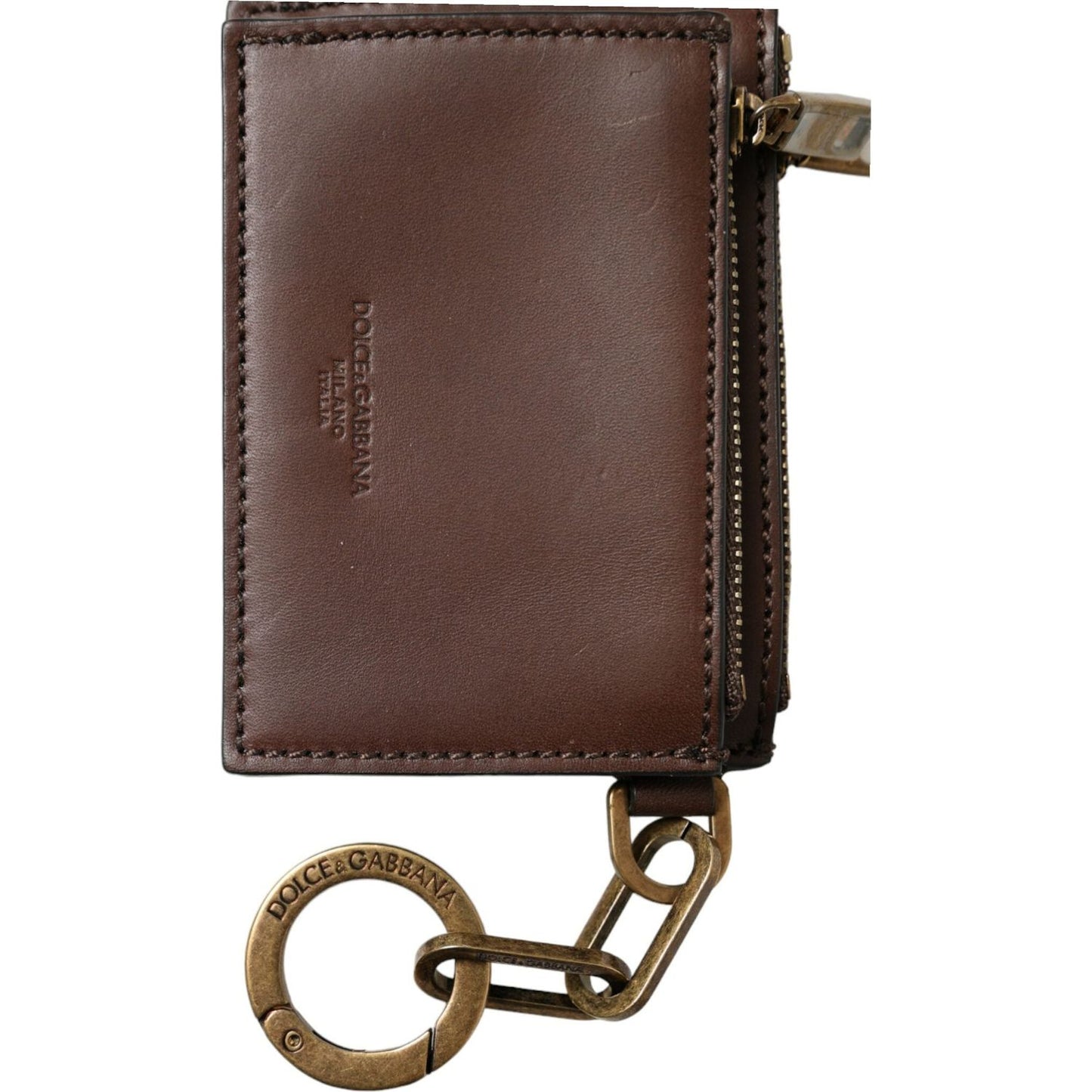 Dolce & Gabbana Brown Leather Zip Logo Keyring Coin Purse Keyring Wallet Dolce & Gabbana