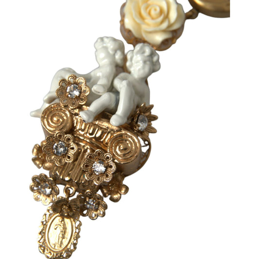 Dolce & Gabbana Gold Brass Angel Floral Beaded Embellished Necklace Dolce & Gabbana