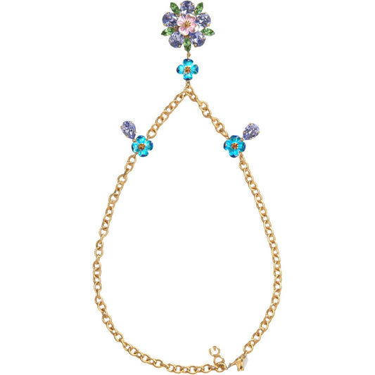 Dolce & Gabbana Gold Brass Chain Crystal Floral Pendant Charm Necklace Dolce & Gabbana