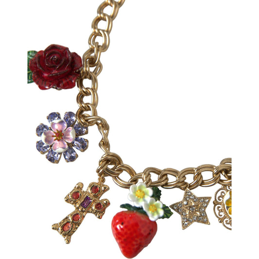 Dolce & Gabbana Gold Chain Rose Cross Strawberry Star Pendant Necklace Dolce & Gabbana