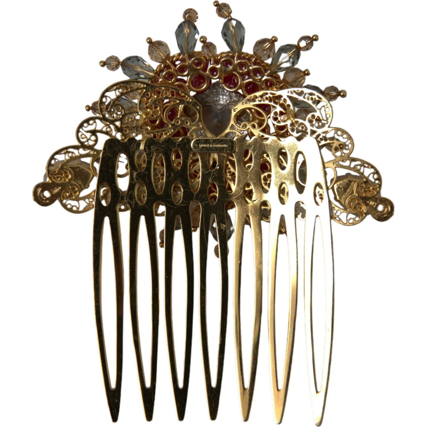 Dolce & Gabbana Gold Brass Crystal Heart Women Hair Comb Dolce & Gabbana