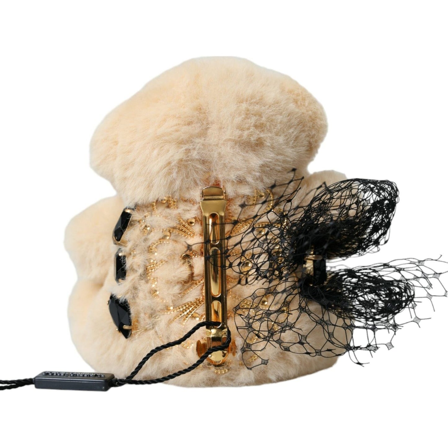 Dolce & Gabbana Beige Teddy Bear Mesh Net Band Hair Clip Dolce & Gabbana