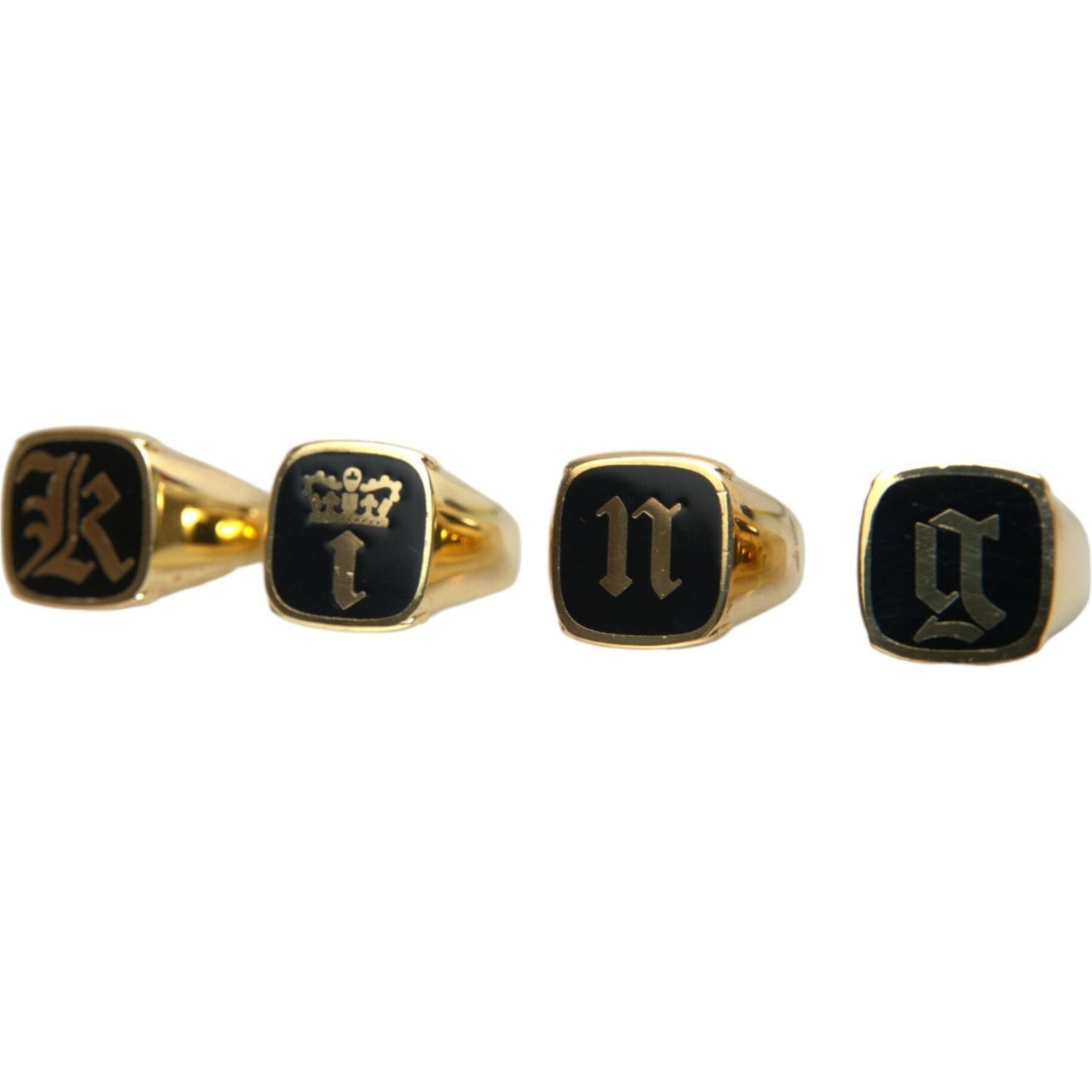 Dolce & Gabbana Gold Brass KING Enamel Set of 4 Ring Dolce & Gabbana