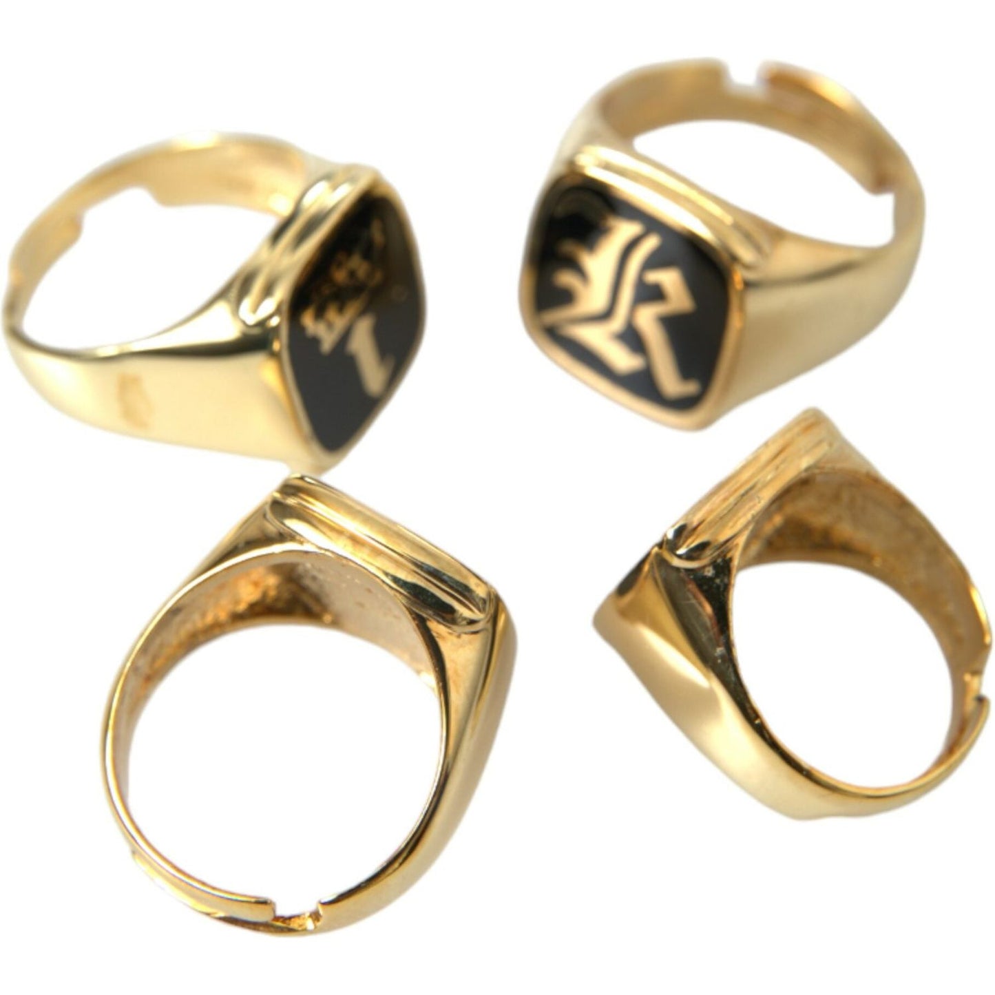 Dolce & Gabbana Gold Brass KING Enamel Set of 4 Ring Dolce & Gabbana