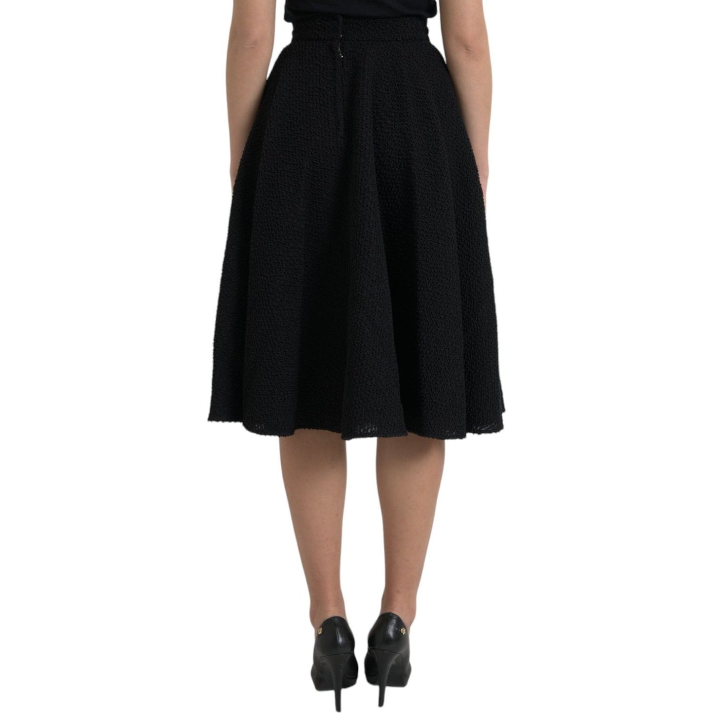 Dolce & Gabbana Black High Waist A-line Knee Length Skirt Dolce & Gabbana