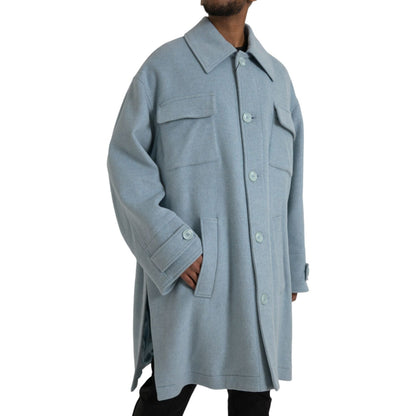 Dolce & Gabbana Light Blue Wool Button Trench Coat Jacket 1728,67345645728,Clothing,Dolce & Gabbana,IT52 | XL,Jackets & Coats - Clothing,Jackets - Men - Clothing,Light Blue,Material: 100% Virgin Wool,Men,New with tags,Trench Coats - Jackets & Coats - Clot