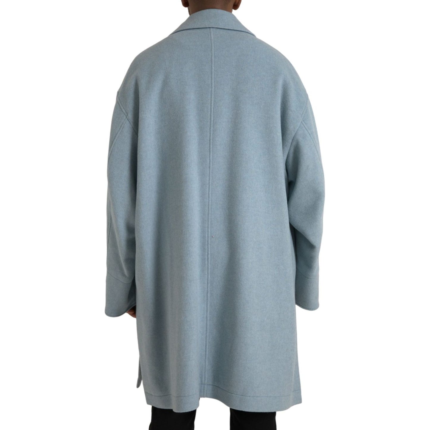 Dolce & Gabbana Light Blue Wool Button Trench Coat Jacket Dolce & Gabbana