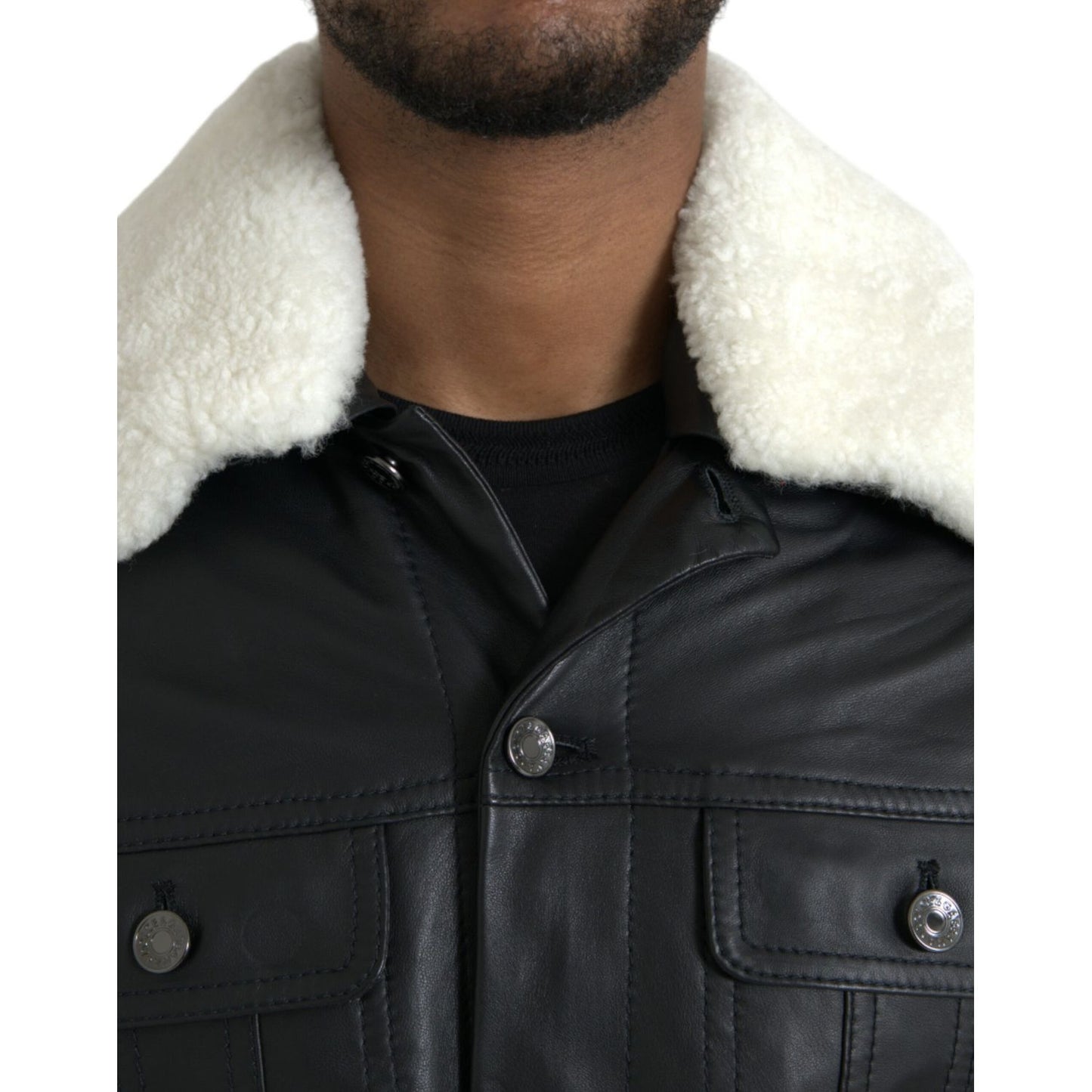 Dolce & Gabbana Black Leather Fur Collar Biker Coat Jacket 1728,67345645728,Biker Jackets - Jackets & Coats - Clothing,Black,Clothing,Dolce & Gabbana,IT46 | S,Jackets & Coats - Clothing,Jackets - Men - Clothing,Leather Jackets - Jackets & Coats - Clothing
