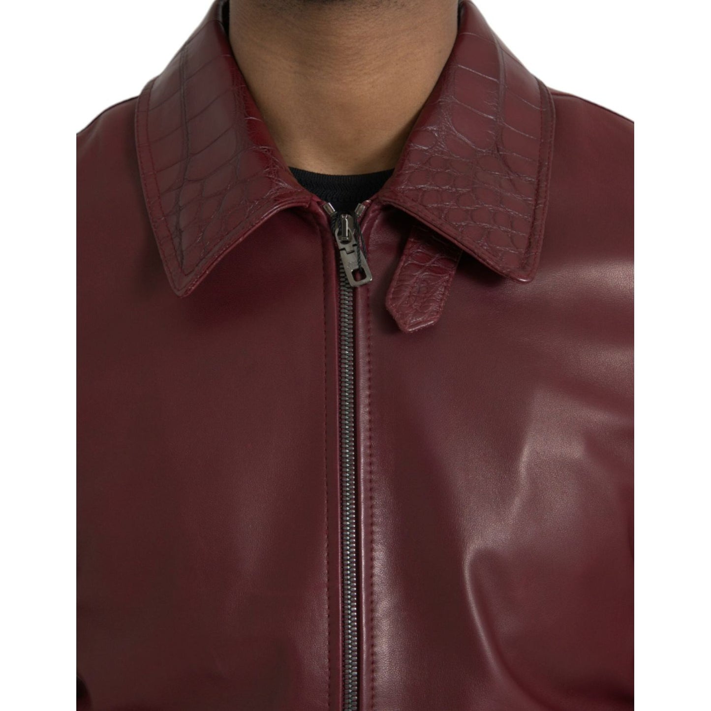 Dolce & Gabbana Maroon Exotic Leather Zip Biker Coat Jacket Dolce & Gabbana