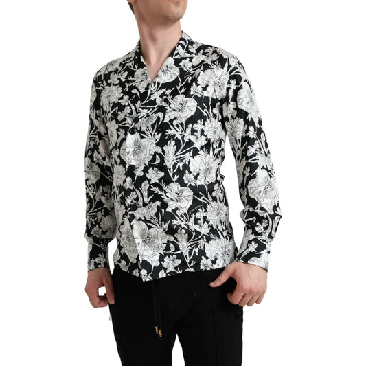 Dolce & Gabbana Black White Floral Button Down Casual Shirt Dolce & Gabbana