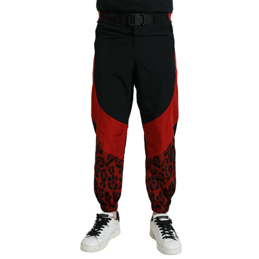 Dolce & Gabbana Black Red Leopard Print Nylon Jogger Pants 1728,67345645728,Athletic Pants - Pants - Clothing,Black and Red,Clothing,Dolce & Gabbana,IT44 | XS,IT46 | S,IT48 | M,IT50 | L,IT52 | XL,IT54 | XL,IT56 | XXL,IT58 | XXL,Jeans & Pants - Men - Cloth