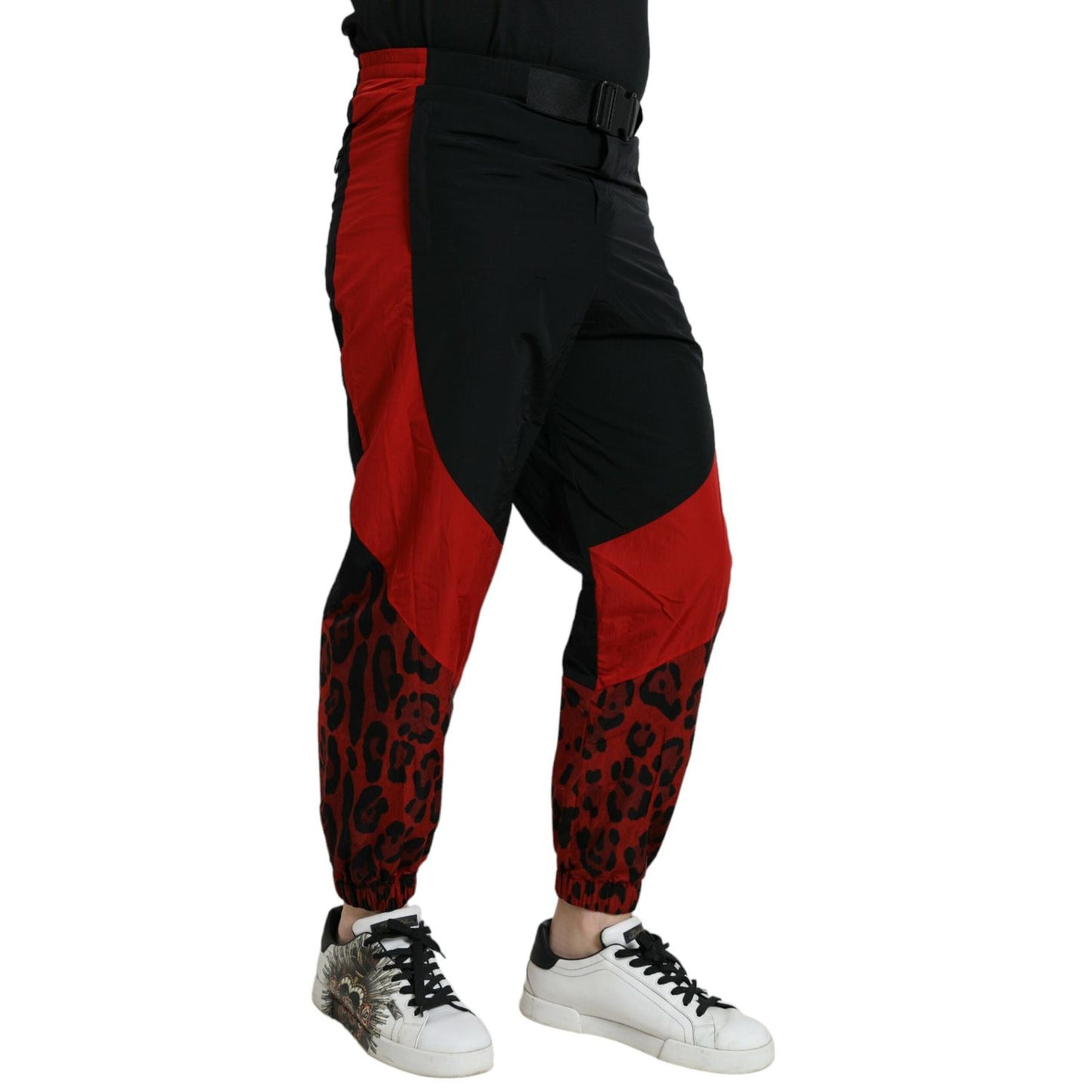 Dolce & Gabbana Black Red Leopard Print Nylon Jogger Pants 1728,67345645728,Athletic Pants - Pants - Clothing,Black and Red,Clothing,Dolce & Gabbana,IT44 | XS,IT46 | S,IT48 | M,IT50 | L,IT52 | XL,IT54 | XL,IT56 | XXL,IT58 | XXL,Jeans & Pants - Men - Cloth