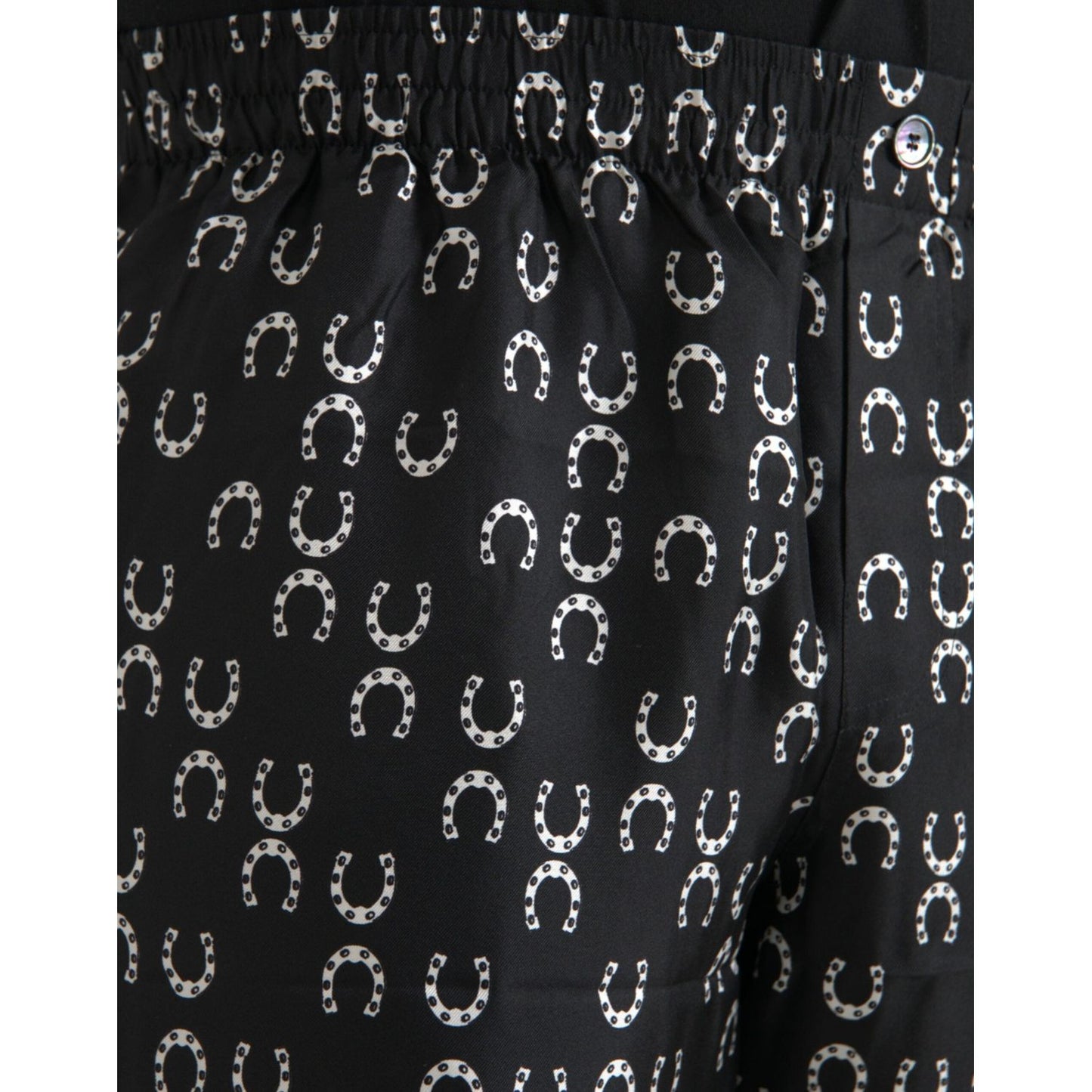 Dolce & Gabbana Black Horseshoe Print Silk Pants Dolce & Gabbana