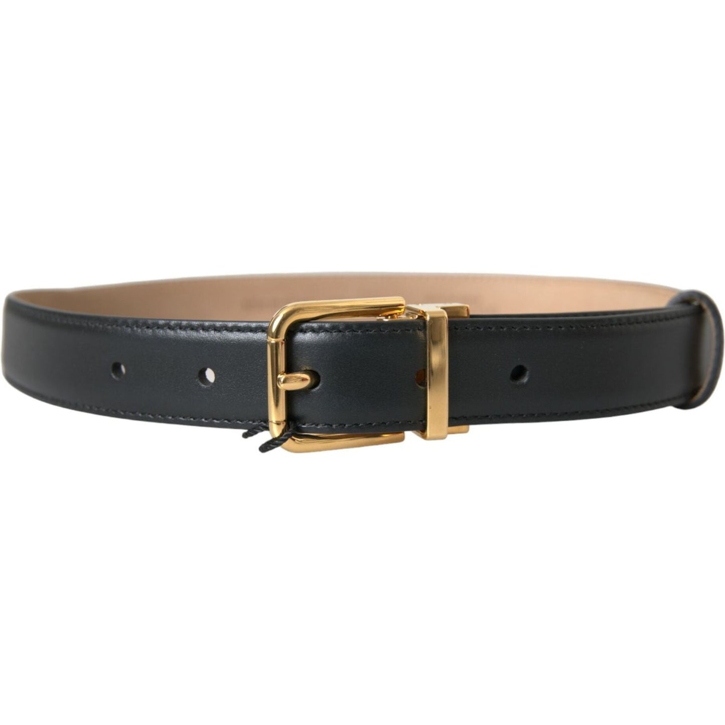 Dolce & Gabbana Black Leather Gold Metal Buckle Belt Men Dolce & Gabbana