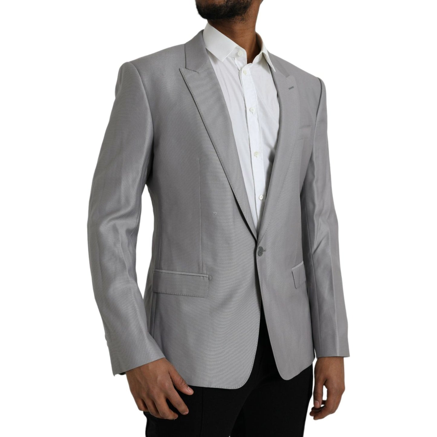 Dolce & Gabbana Gray Wool Peak Single Breasted Coat Blazer Dolce & Gabbana