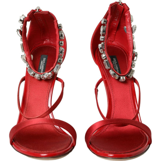 Dolce & Gabbana Keira Red Satin Crystals Sandals Heels Shoes Dolce & Gabbana