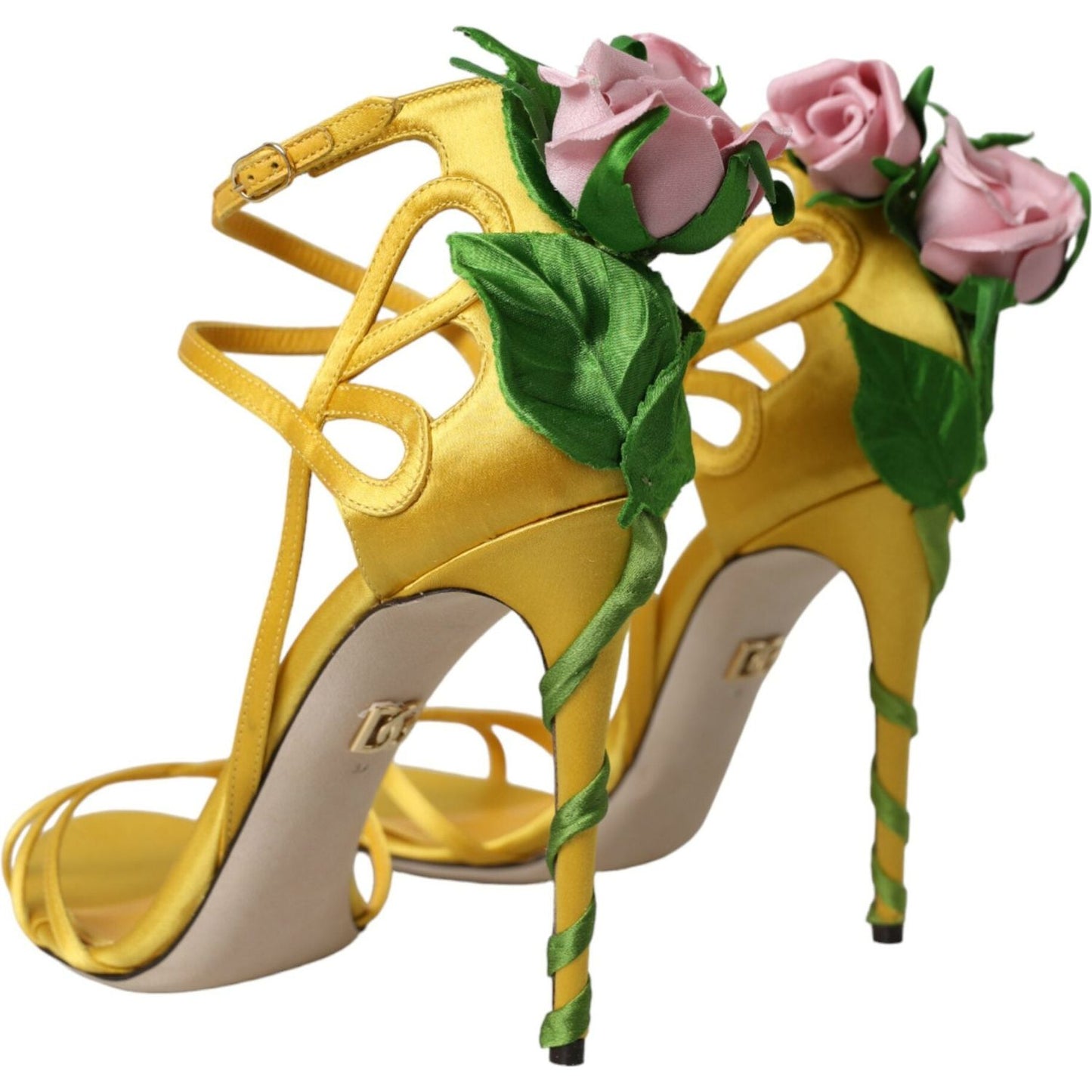 Dolce & Gabbana Yellow Flower Satin Heels Sandals Shoes Dolce & Gabbana