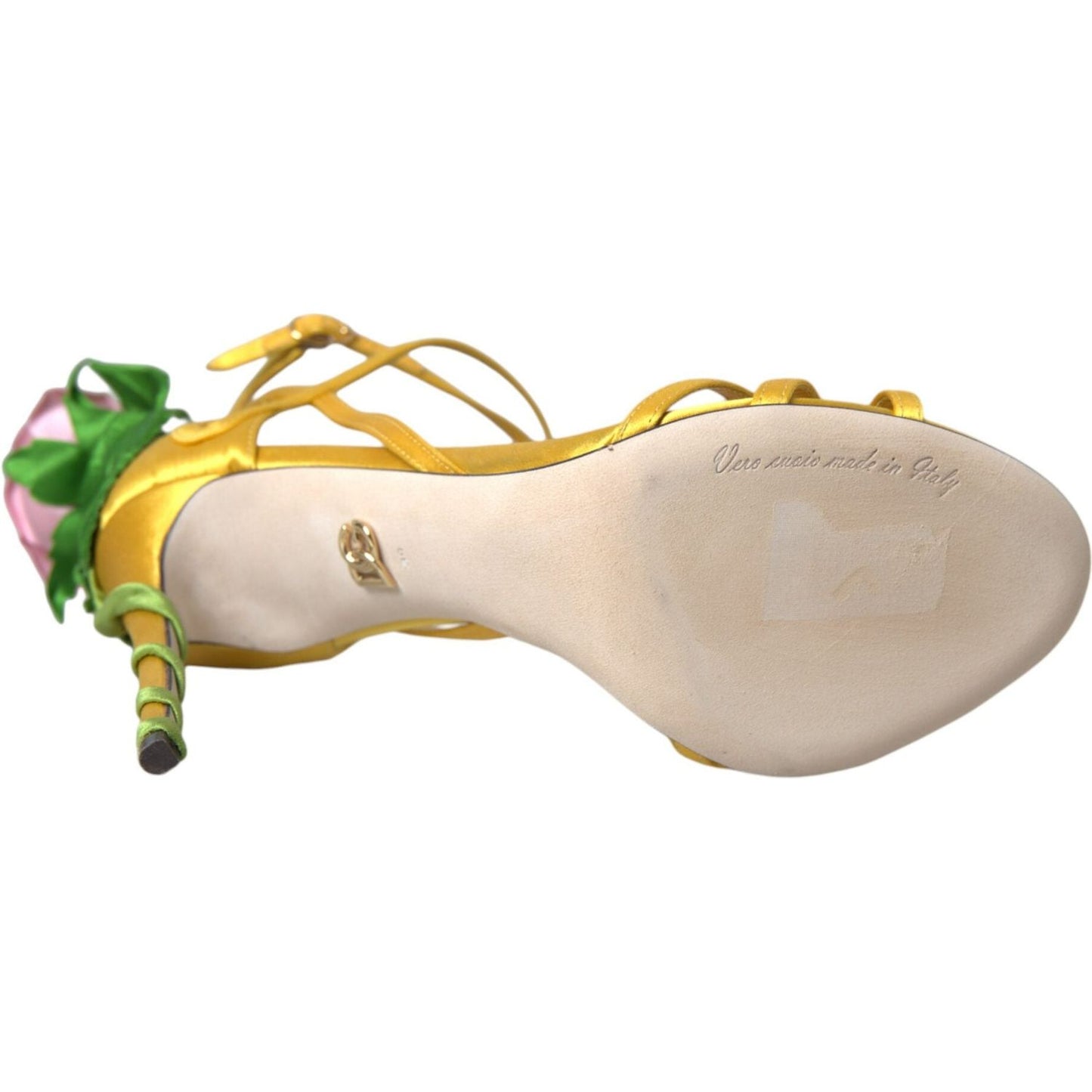 Dolce & Gabbana Yellow Flower Satin Heels Sandals Shoes Dolce & Gabbana