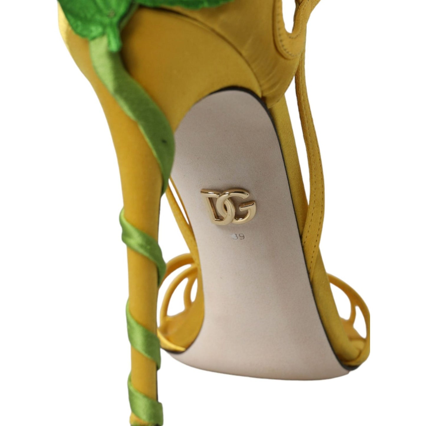 Dolce & Gabbana Yellow Flower Satin Heels Sandals Shoes Dolce & Gabbana