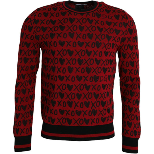 Dolce & Gabbana Red Black XOXO Crew Neck Pullover Sweater Dolce & Gabbana