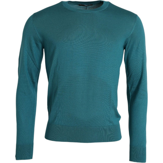 Dolce & Gabbana Dark Green Silk Crew Neck Pullover Sweater Dolce & Gabbana