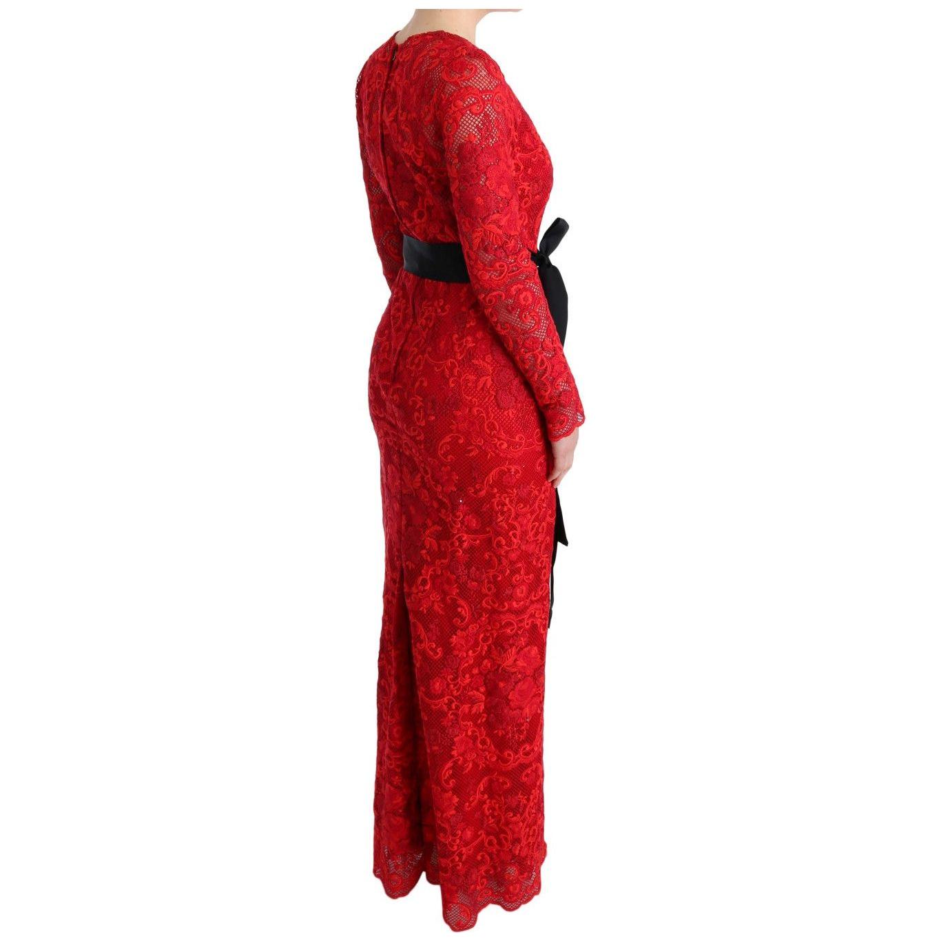 Dolce & Gabbana Elegant Red Sheath Dress with Silk Bow Belt WOMAN DRESSES Dolce & Gabbana