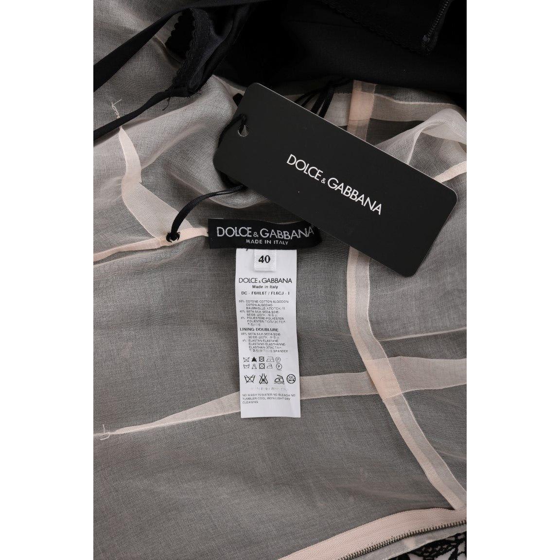 Dolce & Gabbana Black Cotton Silk Floral Long Dress