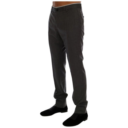Dolce & Gabbana Gray Wool Striped Formal Pants
